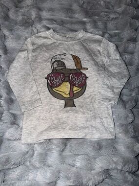 Kids Gray Long-Sleeve Turkey Graphic Tee with Maroon Sunglasses